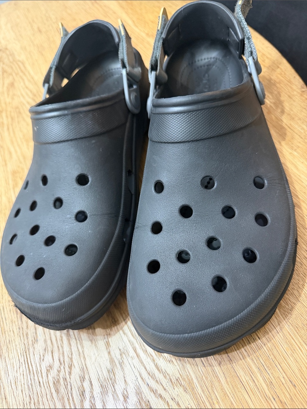 CROCS Black Foam Clog Sandals with Gold Accents